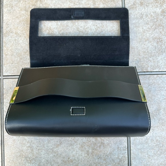 Alberta Di Canio Black Clutch with White Stitching